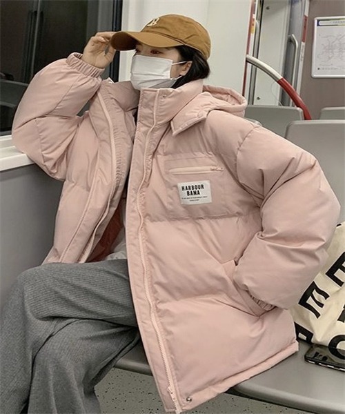 フード付きベージュダウンジャケット 大きいサイズ】フーディーダウンジャケット(ダウンジャケット