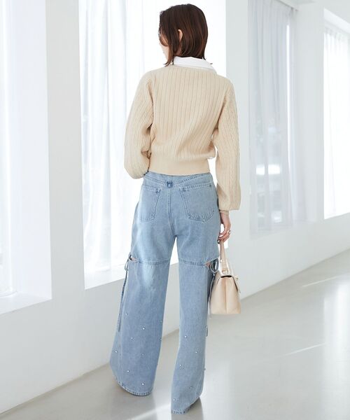 MAJESTIC LEGON（マジェスティックレゴン）の「リボンタイセットシャツドッキングニット（ニット/セーター・レディース・ベージュ/ネイビー/グレー・MEDIUM）」の6枚目の写真