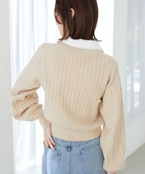 MAJESTIC LEGON（マジェスティックレゴン）の「リボンタイセットシャツドッキングニット（ニット/セーター・レディース・ベージュ/ネイビー/グレー・MEDIUM）」の9枚目の写真