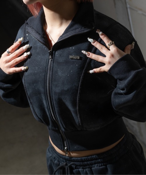 sedacle girl(セダクルガール)の「グリッター裏起毛ダブルジップトップス(スウェット・レディース・ブラック/アイボリー/チャコールグレー・SMALL/MEDIUM)」の7枚目の写真