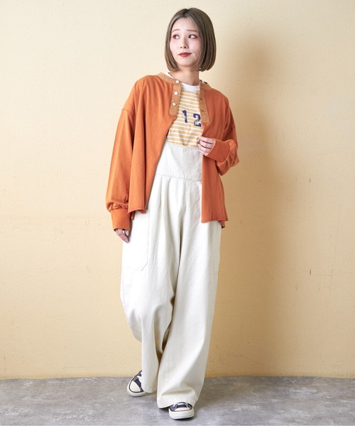 CUBE SUGAR（キューブシュガー）の「21/-OE天竺パウダー加工ヘンリーネックカーディガン（カーディガン/ボレロ・レディース・グレー系その他/グリーン/オレンジ・M）」の6枚目の写真