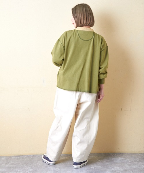 CUBE SUGAR（キューブシュガー）の「21/-OE天竺パウダー加工ヘンリーネックカーディガン（カーディガン/ボレロ・レディース・グレー系その他/グリーン/オレンジ・M）」の11枚目の写真