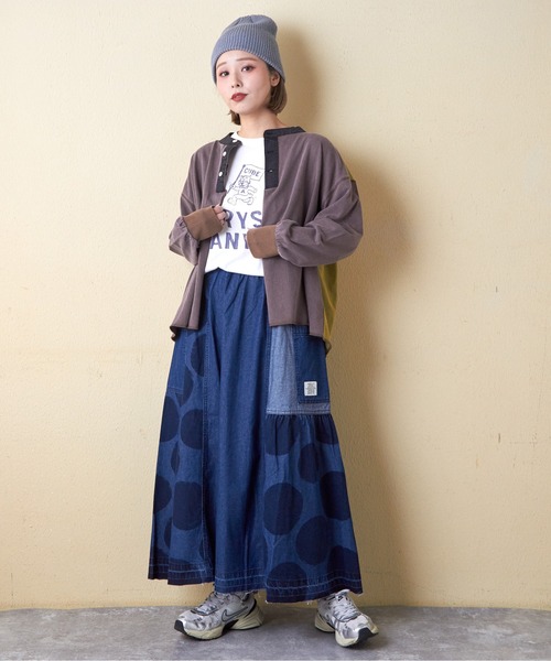 CUBE SUGAR（キューブシュガー）の「21/-OE天竺パウダー加工ヘンリーネックカーディガン（カーディガン/ボレロ・レディース・グレー系その他/グリーン/オレンジ・M）」の13枚目の写真