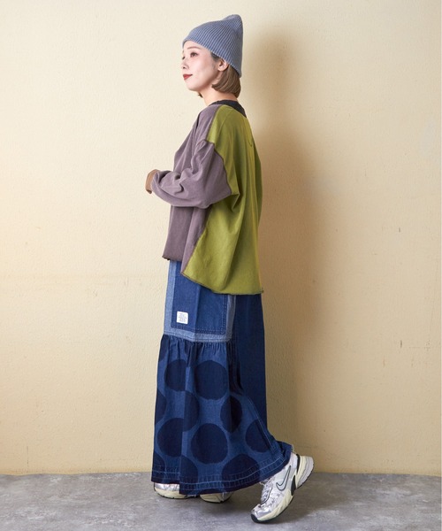 CUBE SUGAR（キューブシュガー）の「21/-OE天竺パウダー加工ヘンリーネックカーディガン（カーディガン/ボレロ・レディース・グレー系その他/グリーン/オレンジ・M）」の14枚目の写真