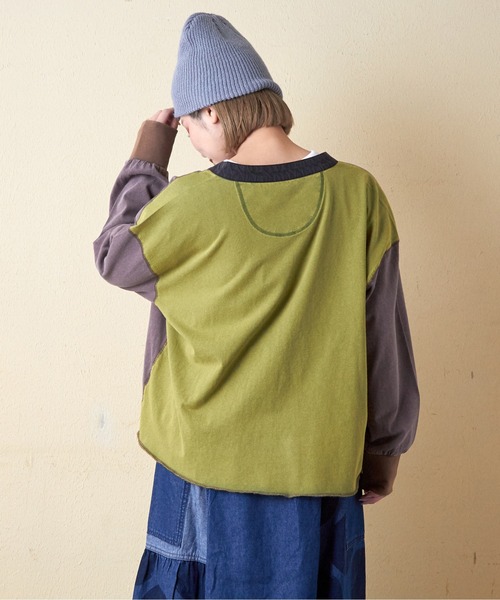 CUBE SUGAR（キューブシュガー）の「21/-OE天竺パウダー加工ヘンリーネックカーディガン（カーディガン/ボレロ・レディース・グレー系その他/グリーン/オレンジ・M）」の15枚目の写真