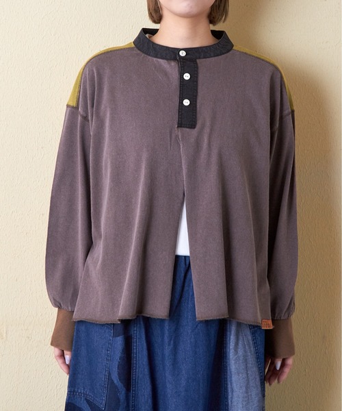 CUBE SUGAR（キューブシュガー）の「21/-OE天竺パウダー加工ヘンリーネックカーディガン（カーディガン/ボレロ・レディース・グレー系その他/グリーン/オレンジ・M）」の16枚目の写真