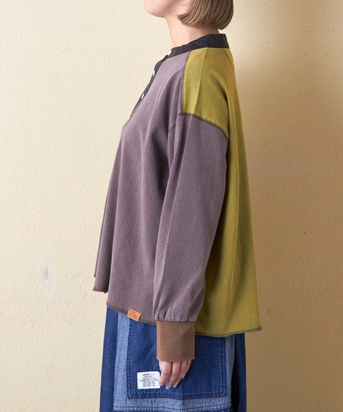 CUBE SUGAR（キューブシュガー）の「21/-OE天竺パウダー加工ヘンリーネックカーディガン（カーディガン/ボレロ・レディース・グレー系その他/グリーン/オレンジ・M）」の18枚目の写真