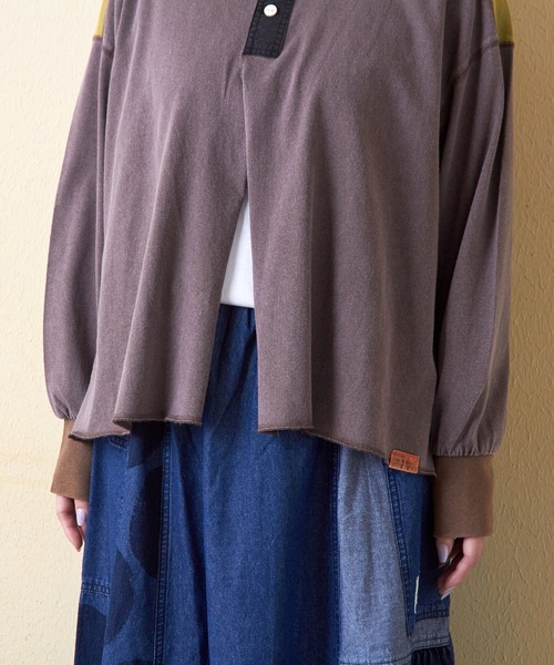 CUBE SUGAR（キューブシュガー）の「21/-OE天竺パウダー加工ヘンリーネックカーディガン（カーディガン/ボレロ・レディース・グレー系その他/グリーン/オレンジ・M）」の21枚目の写真