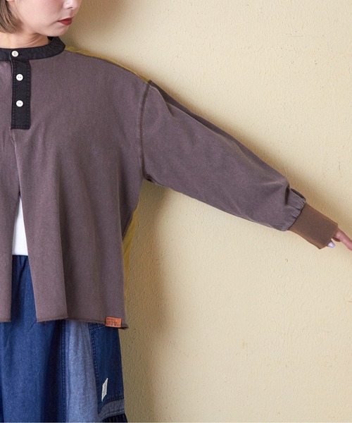 CUBE SUGAR（キューブシュガー）の「21/-OE天竺パウダー加工ヘンリーネックカーディガン（カーディガン/ボレロ・レディース・グレー系その他/グリーン/オレンジ・M）」の17枚目の写真