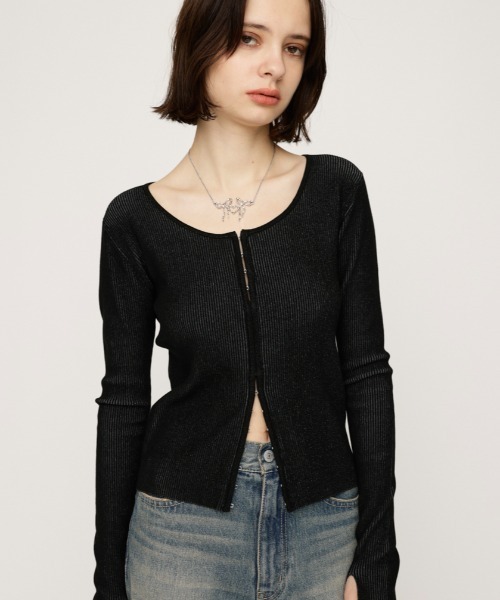 SLY（スライ）の「FRONT HOOK RIB TOPS フロントホック リブ トップス 春服（Tシャツ/カットソー・レディース・ライトベージュ/ブラック/ピンク/杢グレー・FREE）」の2枚目の写真