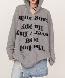 MASHIRO（マシロ）の「【MASHIRO】ダメージ加工ニットロゴジップルーズパーカー/グランジ Y2K（MA/EK92）（パーカー）」