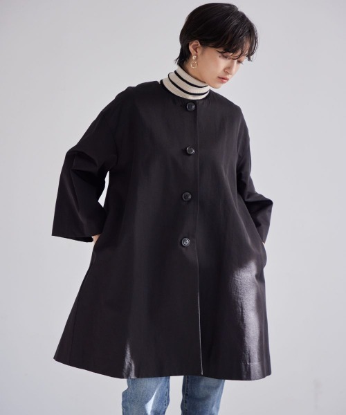 Callarus(カラルス)の「洗えるデザインノーカラーコート〔Callarus〕(ノーカラーコート・レディース・ベージュ/ブラック・LL/L/3L/M/S)」の1枚目の写真