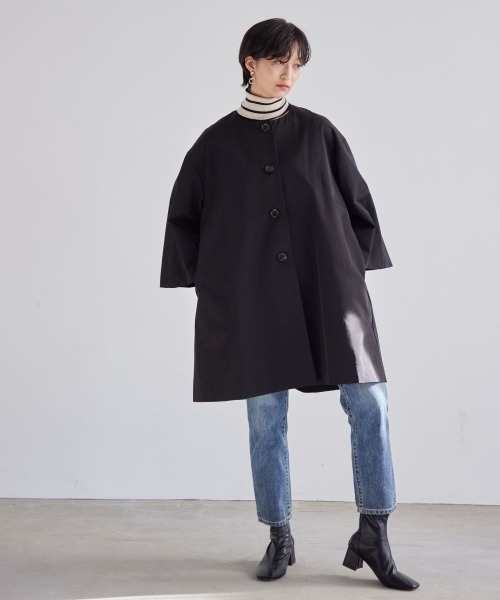 Callarus(カラルス)の「洗えるデザインノーカラーコート〔Callarus〕(ノーカラーコート・レディース・ベージュ/ブラック・LL/L/3L/M/S)」の6枚目の写真