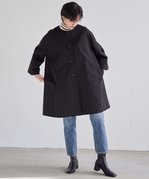 Callarus(カラルス)の「洗えるデザインノーカラーコート〔Callarus〕(ノーカラーコート・レディース・ベージュ/ブラック・LL/L/3L/M/S)」の7枚目の写真