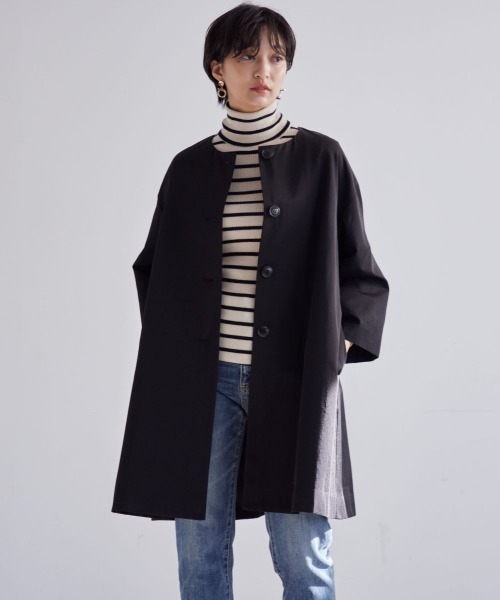 Callarus(カラルス)の「洗えるデザインノーカラーコート〔Callarus〕(ノーカラーコート・レディース・ベージュ/ブラック・LL/L/3L/M/S)」の12枚目の写真