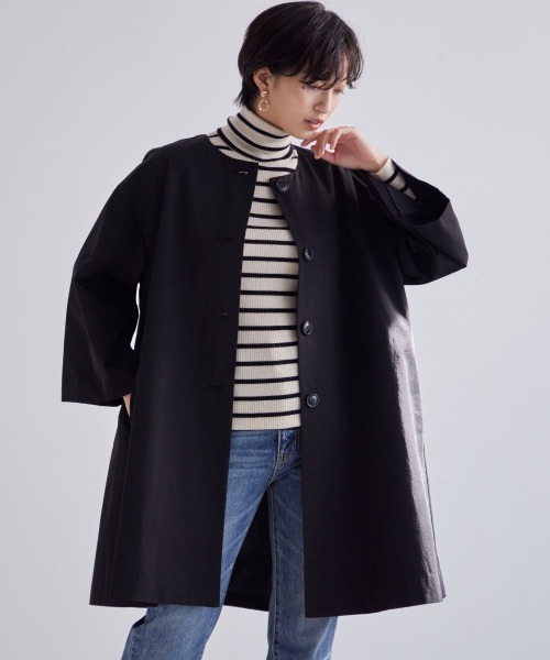 Callarus(カラルス)の「洗えるデザインノーカラーコート〔Callarus〕(ノーカラーコート・レディース・ベージュ/ブラック・LL/L/3L/M/S)」の13枚目の写真