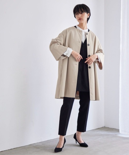 Callarus(カラルス)の「洗えるデザインノーカラーコート〔Callarus〕(ノーカラーコート・レディース・ベージュ/ブラック・LL/L/3L/M/S)」の21枚目の写真