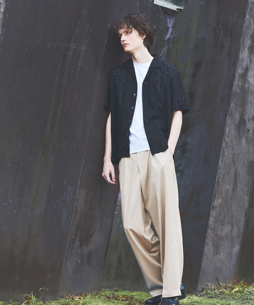 AH ABAHOUSE（エーエイチアバハウス）の「【AH ABAHOUSE】ダイヤ柄 シアーストレッチ 半袖シャツ（シャツ/ブラウス・メンズ・ブラック/セージグリーン/ダークグリーン/オフホワイト・46/48）」の10枚目の写真