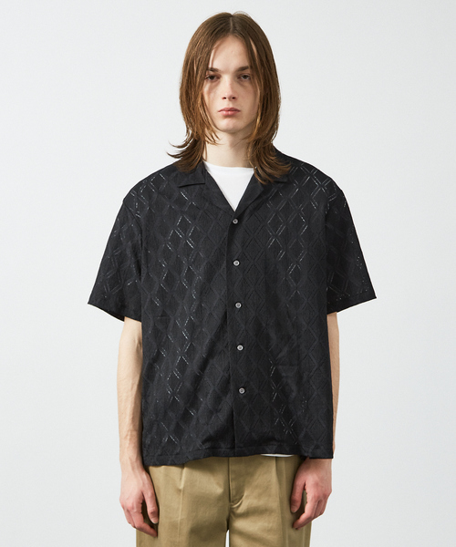 AH ABAHOUSE（エーエイチアバハウス）の「【AH ABAHOUSE】ダイヤ柄 シアーストレッチ 半袖シャツ（シャツ/ブラウス・メンズ・ブラック/セージグリーン/ダークグリーン/オフホワイト・46/48）」の9枚目の写真