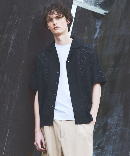 AH ABAHOUSE（エーエイチアバハウス）の「【AH ABAHOUSE】ダイヤ柄 シアーストレッチ 半袖シャツ（シャツ/ブラウス・メンズ・ブラック/セージグリーン/ダークグリーン/オフホワイト・46/48）」の22枚目の写真