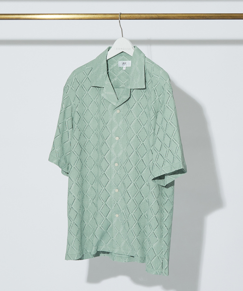 AH ABAHOUSE（エーエイチアバハウス）の「【AH ABAHOUSE】ダイヤ柄 シアーストレッチ 半袖シャツ（シャツ/ブラウス・メンズ・ブラック/セージグリーン/ダークグリーン/オフホワイト・46/48）」の19枚目の写真