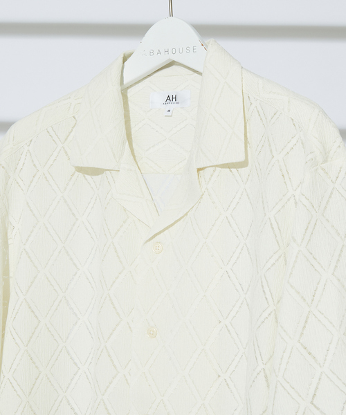 AH ABAHOUSE（エーエイチアバハウス）の「【AH ABAHOUSE】ダイヤ柄 シアーストレッチ 半袖シャツ（シャツ/ブラウス・メンズ・ブラック/セージグリーン/ダークグリーン/オフホワイト・46/48）」の8枚目の写真