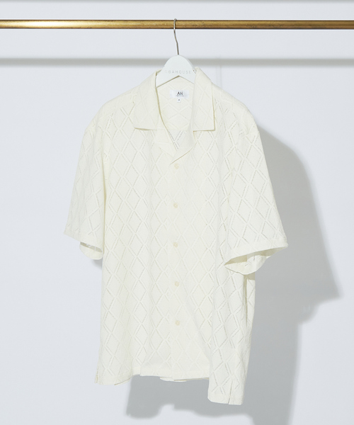 AH ABAHOUSE（エーエイチアバハウス）の「【AH ABAHOUSE】ダイヤ柄 シアーストレッチ 半袖シャツ（シャツ/ブラウス・メンズ・ブラック/セージグリーン/ダークグリーン/オフホワイト・46/48）」の7枚目の写真