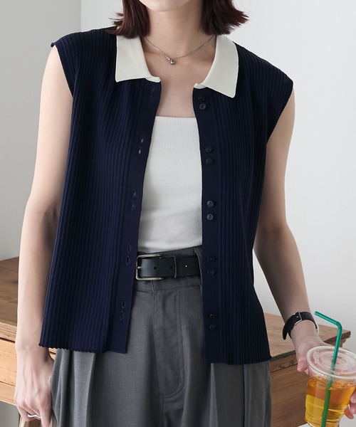 BONLECILL(ボンルシール)の「ノースリーブ多ボタンニットポロ(ポロシャツ・レディース・ブラック/オフホワイト/レッド/ネイビー/グリーン・FREE)」の22枚目の写真