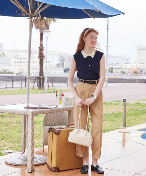 BONLECILL(ボンルシール)の「ノースリーブ多ボタンニットポロ(ポロシャツ・レディース・ブラック/オフホワイト/レッド/ネイビー/グリーン・FREE)」の14枚目の写真