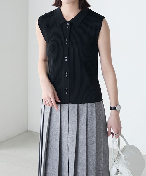 セール】ノースリーブ多ボタンニットポロ（ニット/セーター