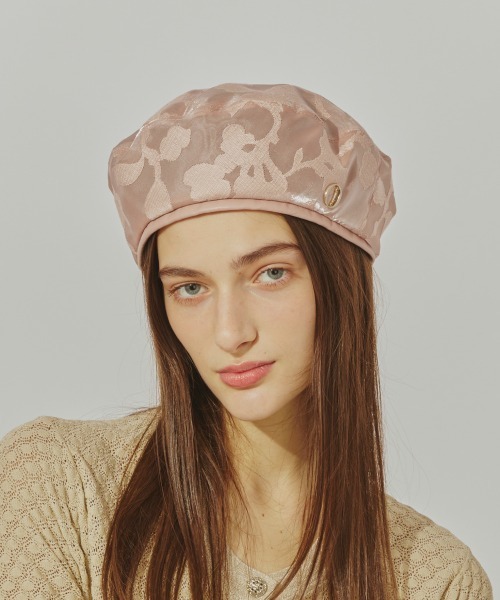 Chapeau d' O(シャポードオー)の「Chapeau d' O EMB Sheer Beret / シャポードオー(ハンチング/ベレー帽・レディース・ブラック/ホワイト/ピンク・M/57.5cm)」の3枚目の写真