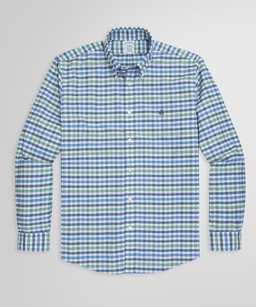 BROOKS BROTHERS（ブルックスブラザーズ）の「ストレッチオックスフォード GFロゴ チェック カジュアルシャツ Regular Fit（シャツ/ブラウス・メンズ・ネイビー/ブルー系その他/ピンク系その他/ホワイト×ネイビー/ブルー系その他2/ブルー系その他3/パープル系その他/グリーン系その他/ピンク・SMALL/MEDIUM/X-LARGE/X-SMALL/LARGE）」の4枚目の写真