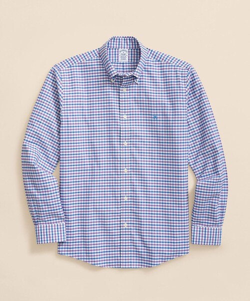 BROOKS BROTHERS（ブルックスブラザーズ）の「ストレッチオックスフォード GFロゴ チェック カジュアルシャツ Regular Fit（シャツ/ブラウス・メンズ・ネイビー/ブルー系その他/ピンク系その他/ホワイト×ネイビー/ブルー系その他2/ブルー系その他3/パープル系その他/グリーン系その他/ピンク・SMALL/MEDIUM/X-LARGE/X-SMALL/LARGE）」の7枚目の写真