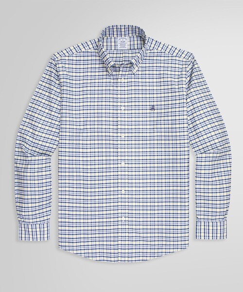 BROOKS BROTHERS（ブルックスブラザーズ）の「ストレッチオックスフォード GFロゴ チェック カジュアルシャツ Regular Fit（シャツ/ブラウス・メンズ・ネイビー/ブルー系その他/ピンク系その他/ホワイト×ネイビー/ブルー系その他2/ブルー系その他3/パープル系その他/グリーン系その他/ピンク・SMALL/MEDIUM/X-LARGE/X-SMALL/LARGE）」の2枚目の写真
