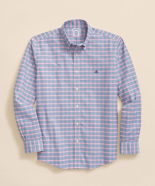 BROOKS BROTHERS（ブルックスブラザーズ）の「ストレッチオックスフォード GFロゴ チェック カジュアルシャツ Regular Fit（シャツ/ブラウス・メンズ・ネイビー/ブルー系その他/ピンク系その他/ホワイト×ネイビー/ブルー系その他2/ブルー系その他3/パープル系その他/グリーン系その他/ピンク・SMALL/MEDIUM/X-LARGE/X-SMALL/LARGE）」の8枚目の写真