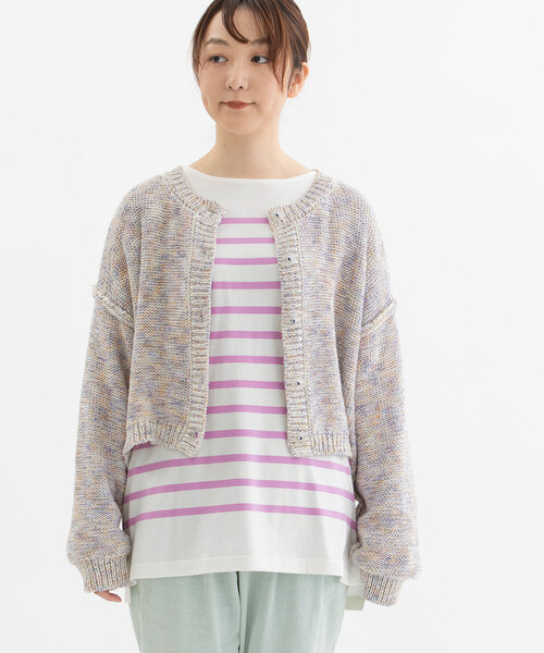 POU DOU DOU(プードゥドゥ)の「カスリニットカーディガン(カーディガン/ボレロ・レディース・グリーン/ブルー/ピンク・M)」の3枚目の写真