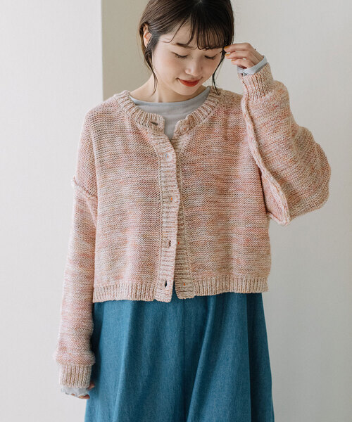 POU DOU DOU(プードゥドゥ)の「カスリニットカーディガン(カーディガン/ボレロ・レディース・グリーン/ブルー/ピンク・M)」の4枚目の写真