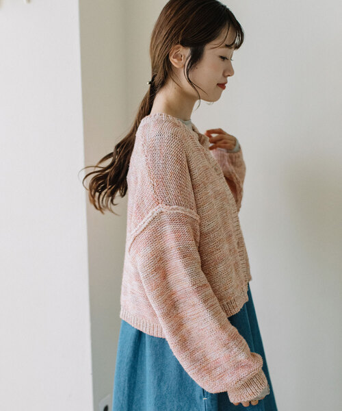 POU DOU DOU(プードゥドゥ)の「カスリニットカーディガン(カーディガン/ボレロ・レディース・グリーン/ブルー/ピンク・M)」の5枚目の写真