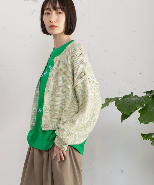 POU DOU DOU(プードゥドゥ)の「カスリニットカーディガン(カーディガン/ボレロ・レディース・グリーン/ブルー/ピンク・M)」の12枚目の写真