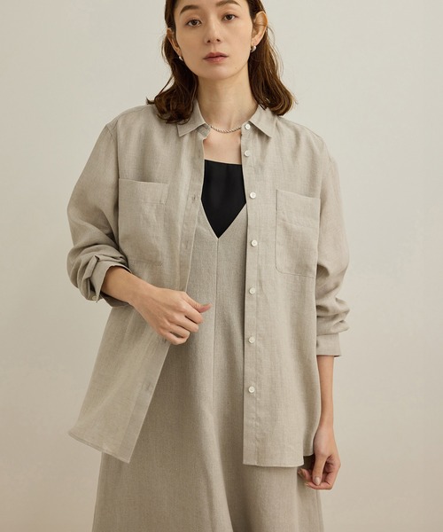 ROPE'（ロペ）の「【洗える】ヨーロピアンリネンベーシックシャツ/一部セットアップ対応（シャツ/ブラウス・レディース・ホワイト/ブラウン/ベージュ/ターコイズブルー・FREE）」の4枚目の写真