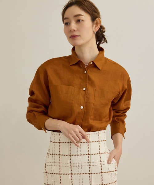 ROPE'（ロペ）の「【洗える】ヨーロピアンリネンベーシックシャツ/一部セットアップ対応（シャツ/ブラウス・レディース・ホワイト/ブラウン/ベージュ/ターコイズブルー・FREE）」の3枚目の写真