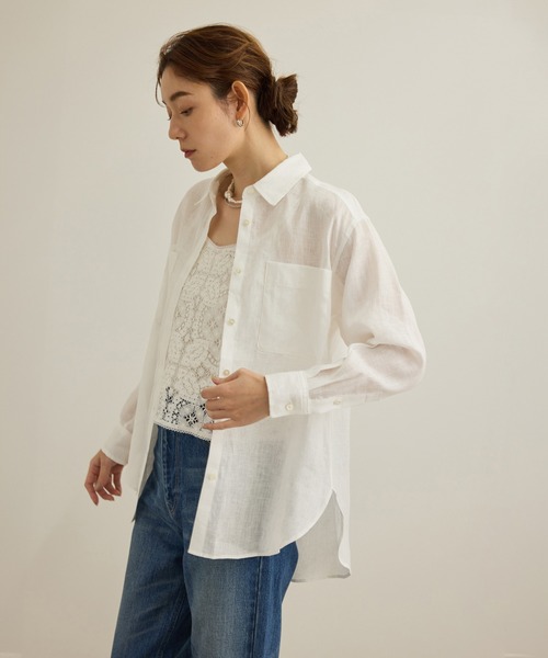 ROPE'（ロペ）の「【洗える】ヨーロピアンリネンベーシックシャツ/一部セットアップ対応（シャツ/ブラウス・レディース・ホワイト/ブラウン/ベージュ/ターコイズブルー・FREE）」の2枚目の写真