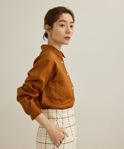 ROPE'（ロペ）の「【洗える】ヨーロピアンリネンベーシックシャツ/一部セットアップ対応（シャツ/ブラウス・レディース・ホワイト/ブラウン/ベージュ/ターコイズブルー・FREE）」の22枚目の写真