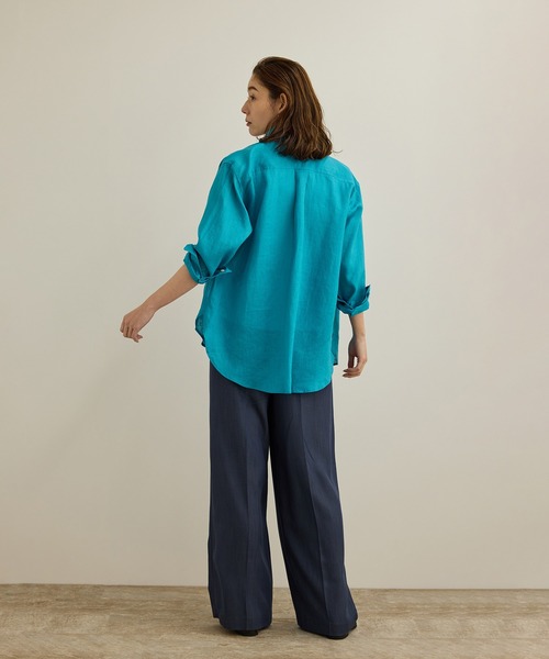 ROPE'（ロペ）の「【洗える】ヨーロピアンリネンベーシックシャツ/一部セットアップ対応（シャツ/ブラウス・レディース・ホワイト/ブラウン/ベージュ/ターコイズブルー・FREE）」の5枚目の写真