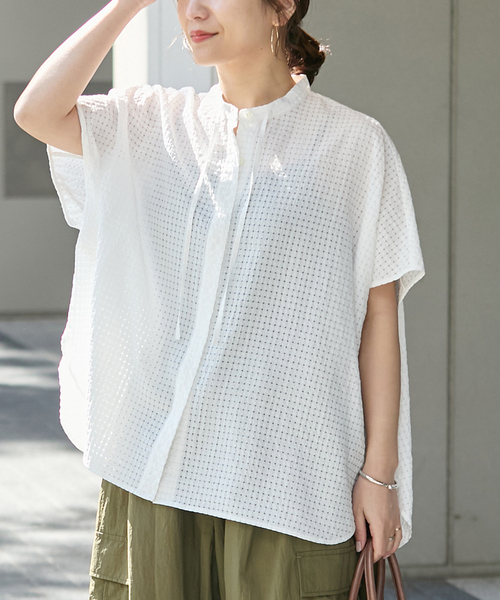 JOURNAL STANDARD(ジャーナルスタンダード)の「シアーチェックポンチョブラウス(シャツ/ブラウス・レディース・ホワイト/スミクロ/ブルー系その他・FREE)」の2枚目の写真