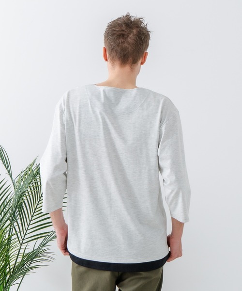 JEANS MATE(ジーンズメイト)の「【汗染みの目立ちにくいTシャツ ZEROSTAIN/ゼロステイン】フェイクレイヤード ビッグシルエット キーネック クルーネック 7分袖Tシャツ 防汚 UVカット 綿タッチ・厚手(Tシャツ/カットソー・メンズ・ブルー系その他2/ホワイト系その他2/ベージュ系その他/ブラック系その他/スミクロ/ブルー系その他/ホワイト系その他・LARGE/MEDIUM/X-LARGE)」の19枚目の写真