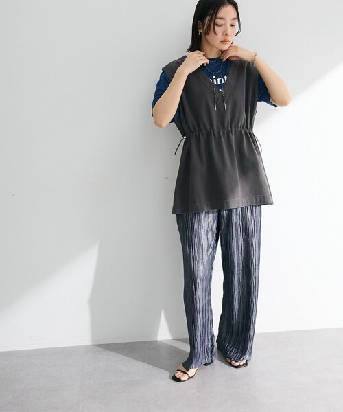 Green Parks(グリーンパークス)の「セルフカットウェーブプリーツパンツ(その他パンツ・レディース・チェック/ドット/ライトイエロー/ネイビー・FREE)」の6枚目の写真