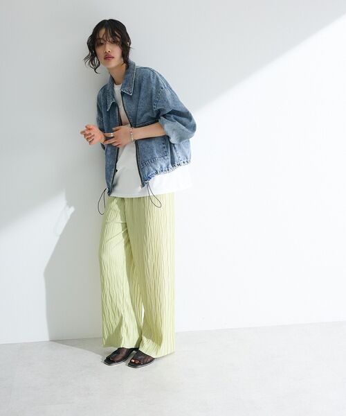 Green Parks(グリーンパークス)の「セルフカットウェーブプリーツパンツ(その他パンツ・レディース・チェック/ドット/ライトイエロー/ネイビー・FREE)」の12枚目の写真