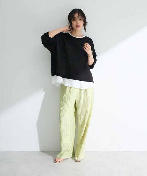 Green Parks(グリーンパークス)の「セルフカットウェーブプリーツパンツ(その他パンツ・レディース・チェック/ドット/ライトイエロー/ネイビー・FREE)」の14枚目の写真