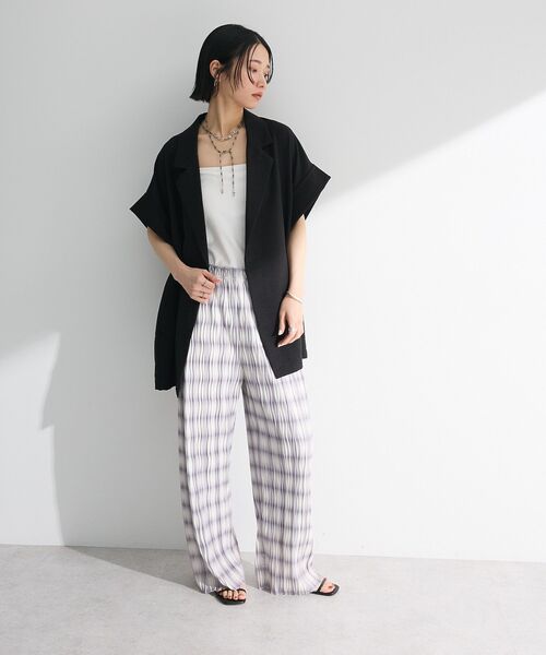 Green Parks(グリーンパークス)の「セルフカットウェーブプリーツパンツ(その他パンツ・レディース・チェック/ドット/ライトイエロー/ネイビー・FREE)」の16枚目の写真